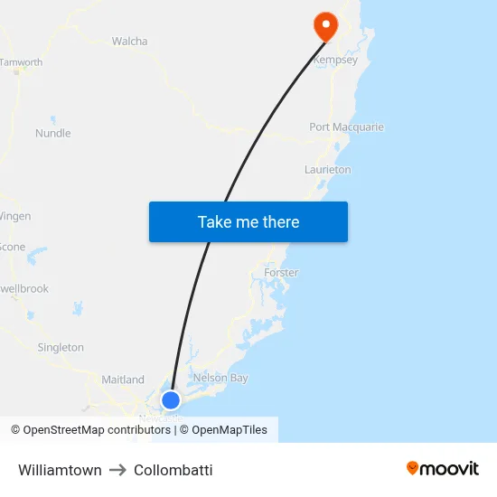 Williamtown to Collombatti map