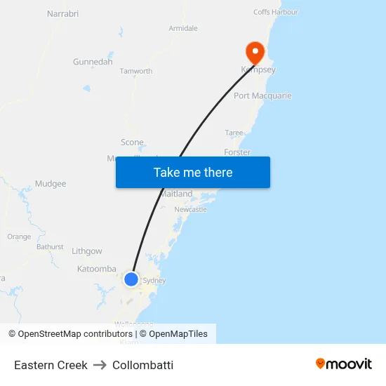 Eastern Creek to Collombatti map