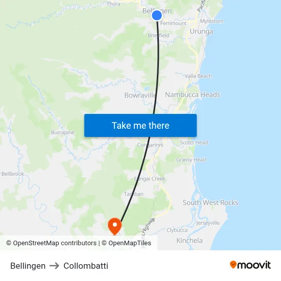 Bellingen to Collombatti map