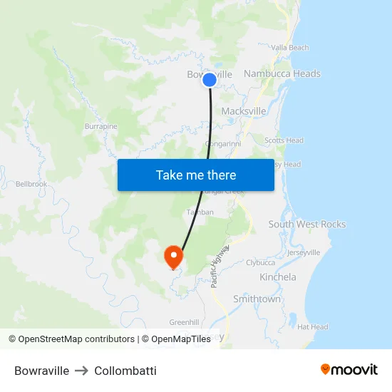 Bowraville to Collombatti map