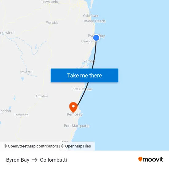 Byron Bay to Collombatti map