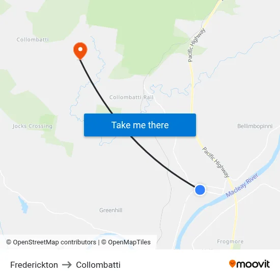 Frederickton to Collombatti map