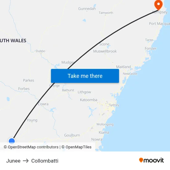 Junee to Collombatti map