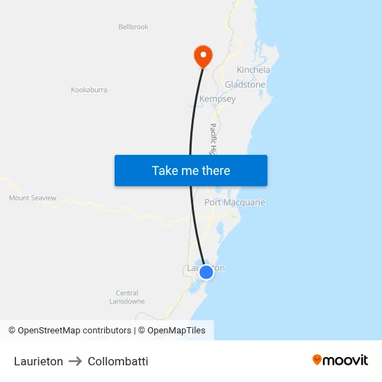 Laurieton to Collombatti map