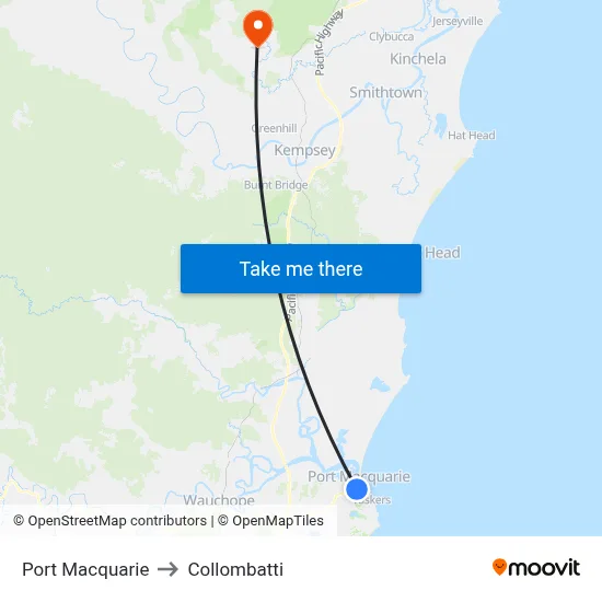 Port Macquarie to Collombatti map