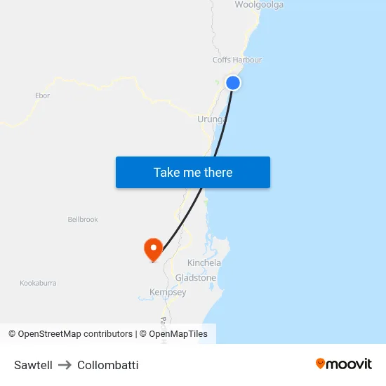 Sawtell to Collombatti map