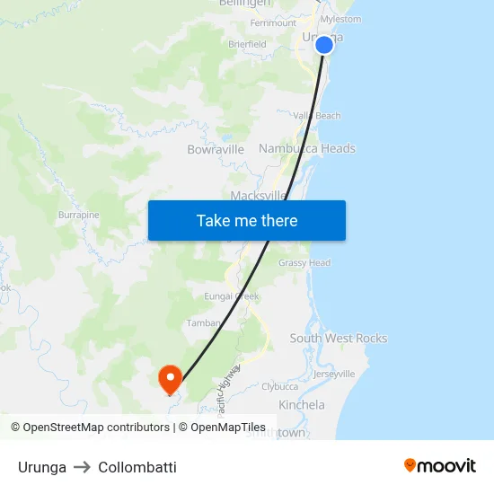 Urunga to Collombatti map