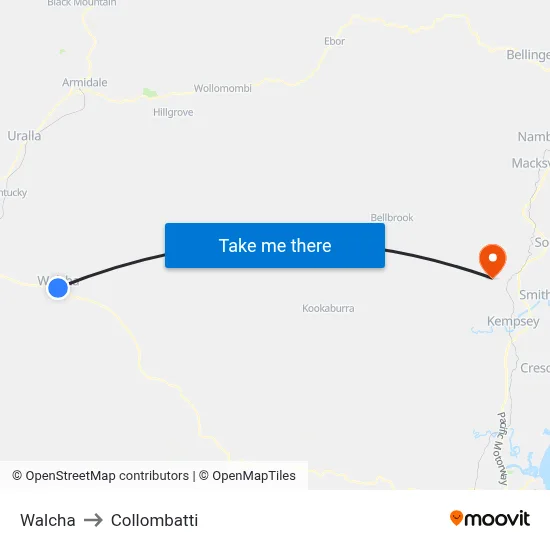 Walcha to Collombatti map