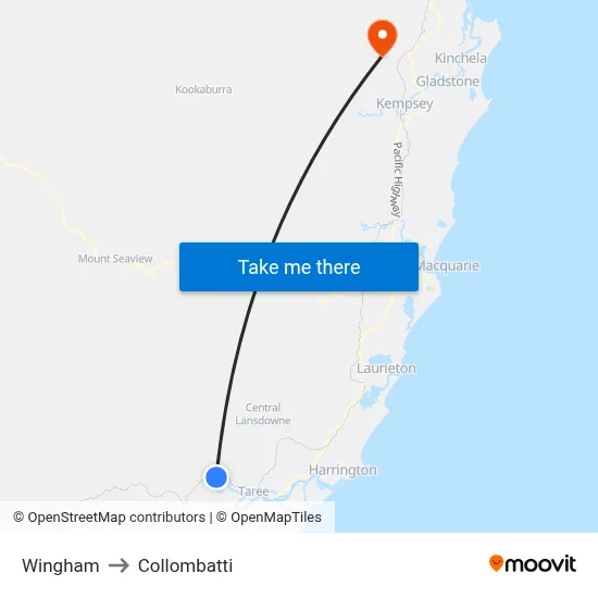Wingham to Collombatti map