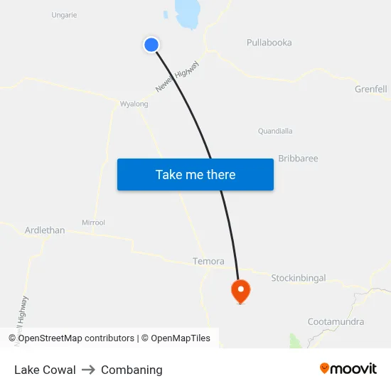Lake Cowal to Combaning map
