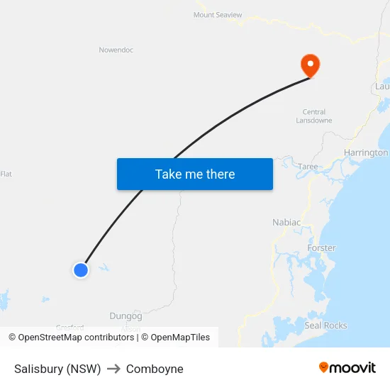 Salisbury (NSW) to Comboyne map