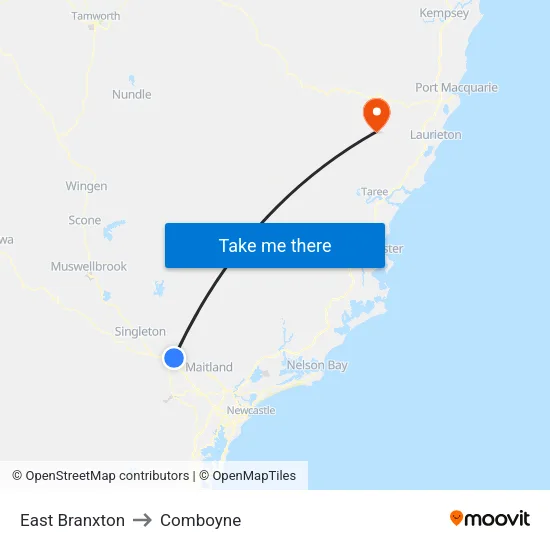 East Branxton to Comboyne map
