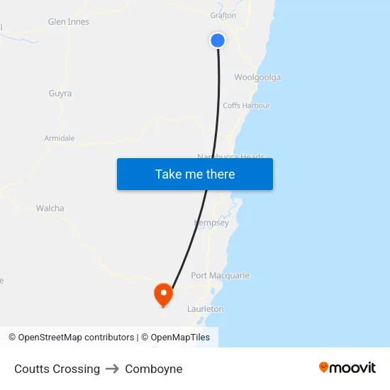 Coutts Crossing to Comboyne map