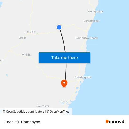 Ebor to Comboyne map
