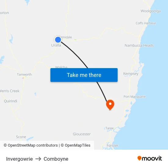 Invergowrie to Comboyne map