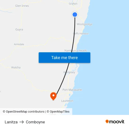 Lanitza to Comboyne map