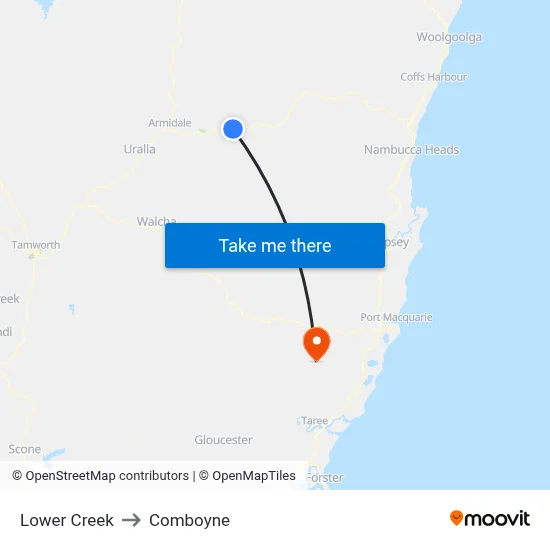 Lower Creek to Comboyne map