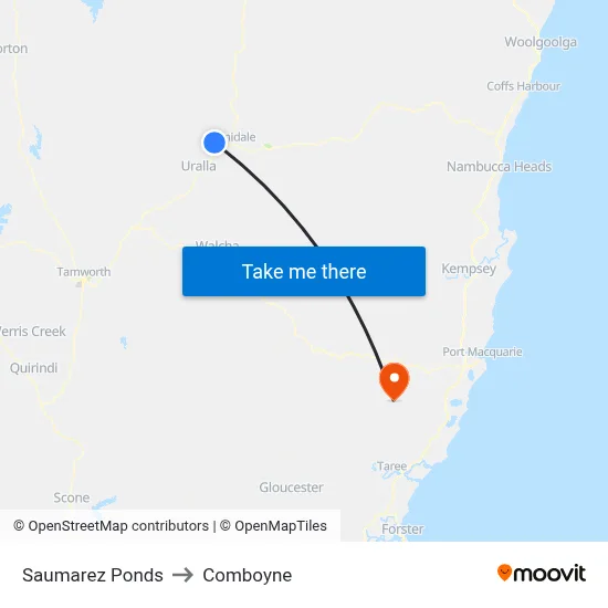 Saumarez Ponds to Comboyne map