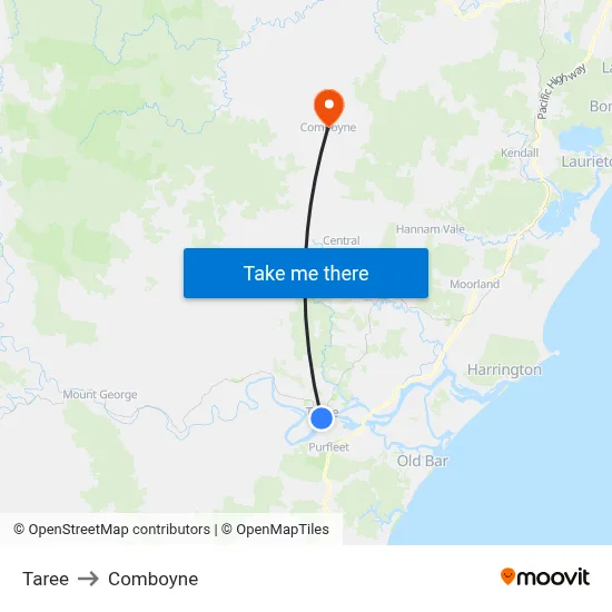 Taree to Comboyne map