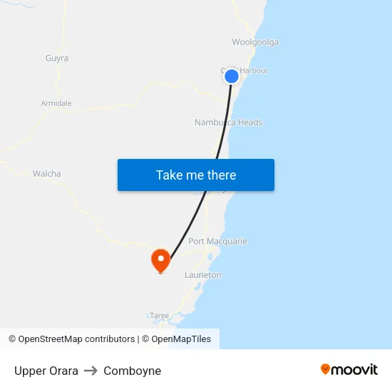 Upper Orara to Comboyne map