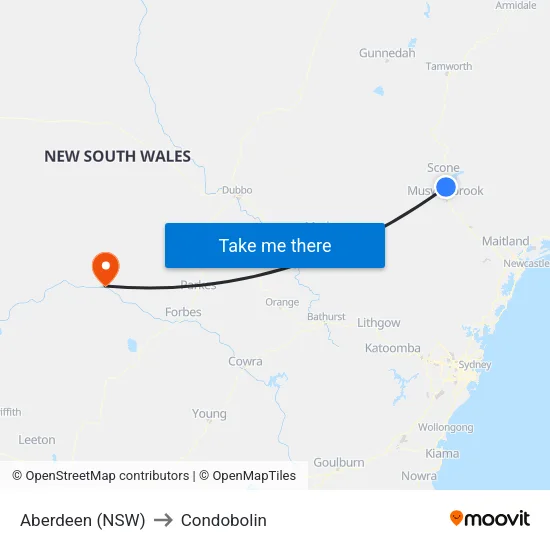 Aberdeen (NSW) to Condobolin map