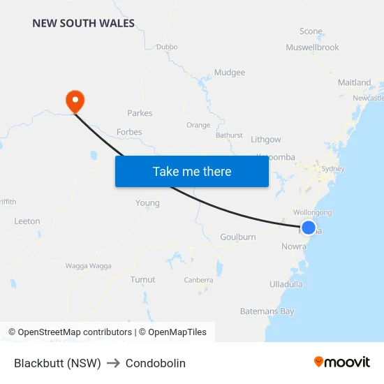Blackbutt (NSW) to Condobolin map