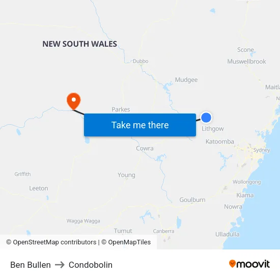 Ben Bullen to Condobolin map