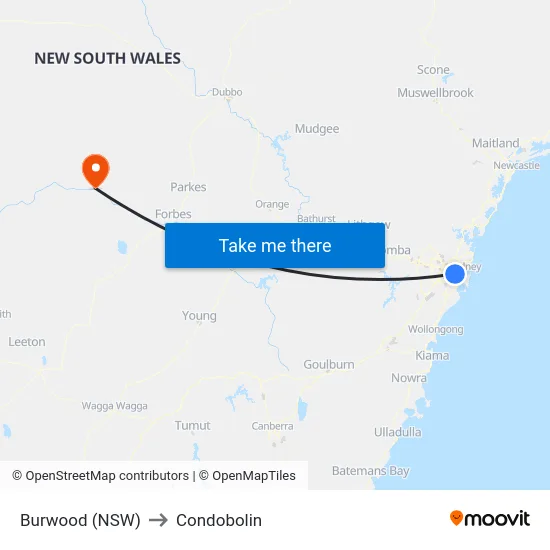 Burwood (NSW) to Condobolin map