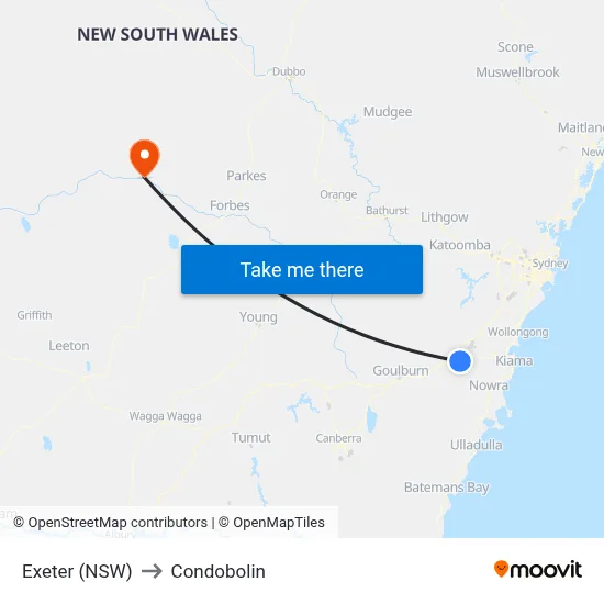 Exeter (NSW) to Condobolin map