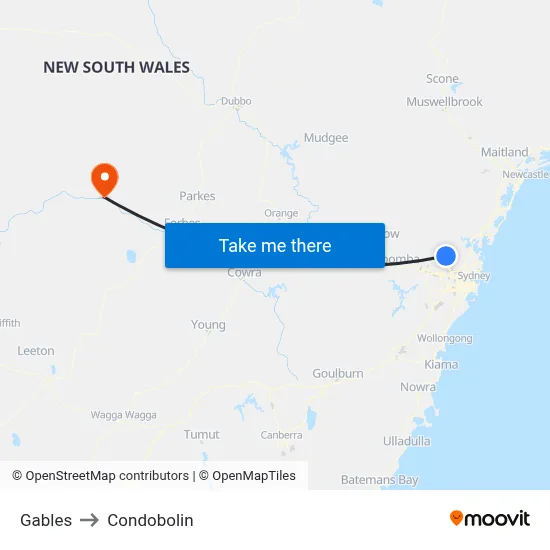 Gables to Condobolin map