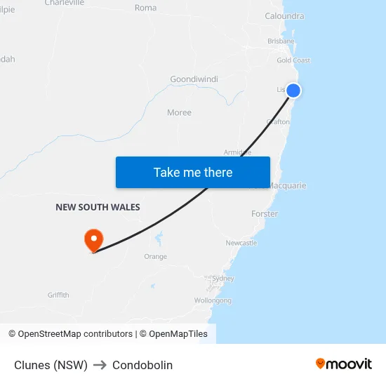 Clunes (NSW) to Condobolin map