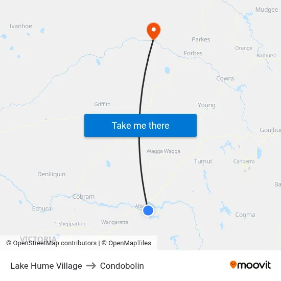 Lake Hume Village to Condobolin map
