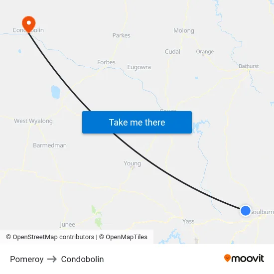 Pomeroy to Condobolin map