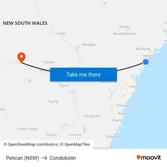 Pelican (NSW) to Condobolin map