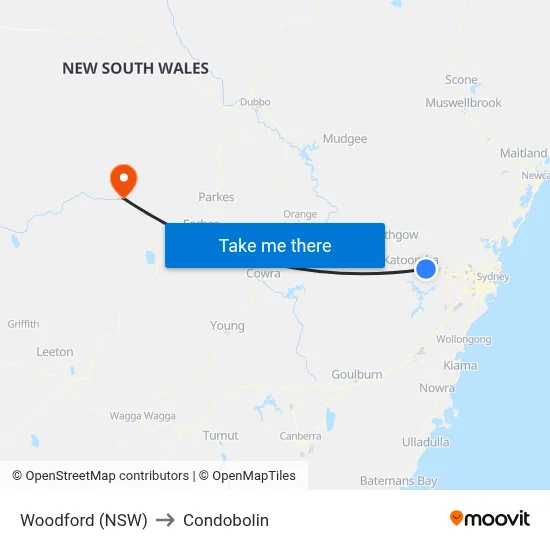 Woodford (NSW) to Condobolin map