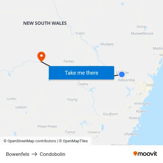 Bowenfels to Condobolin map