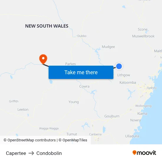 Capertee to Condobolin map