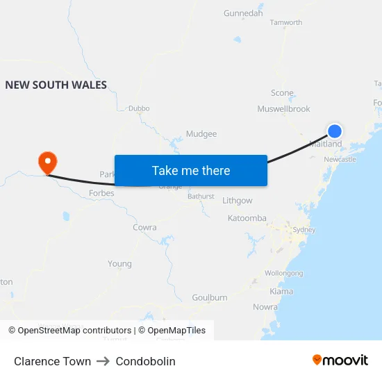 Clarence Town to Condobolin map