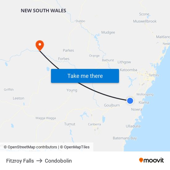 Fitzroy Falls to Condobolin map