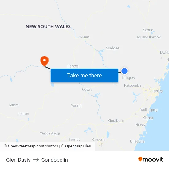 Glen Davis to Condobolin map