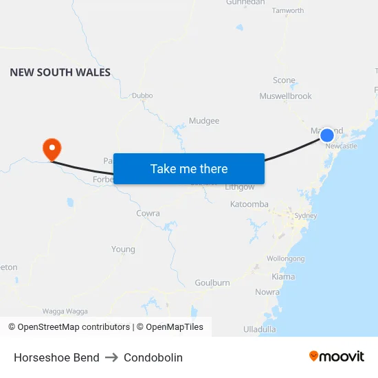 Horseshoe Bend to Condobolin map
