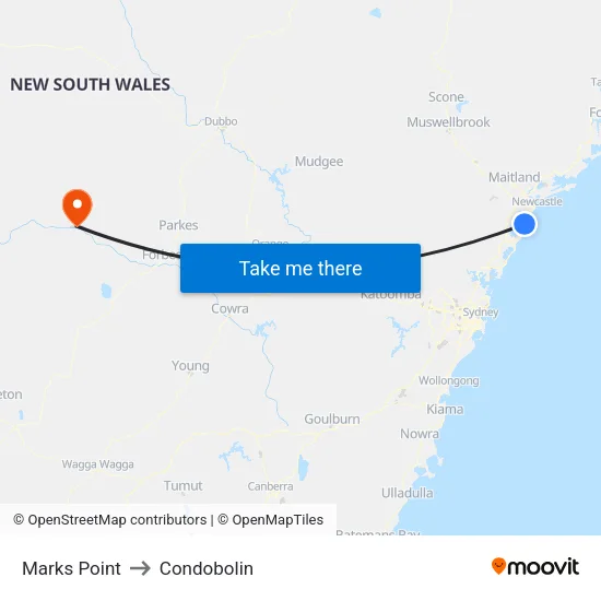 Marks Point to Condobolin map
