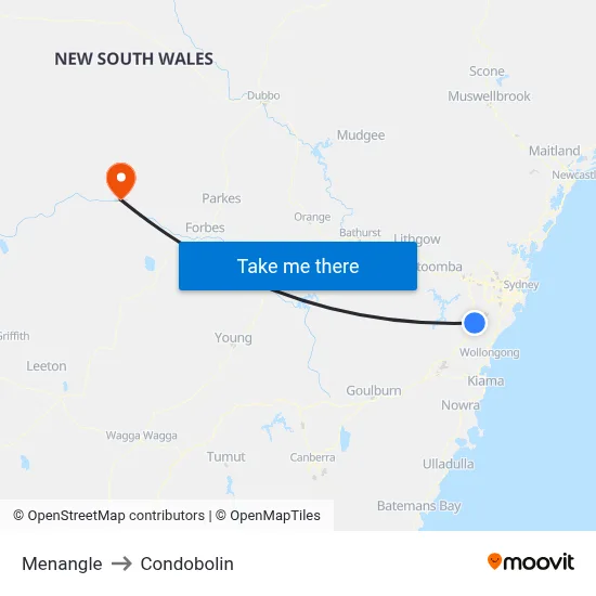Menangle to Condobolin map
