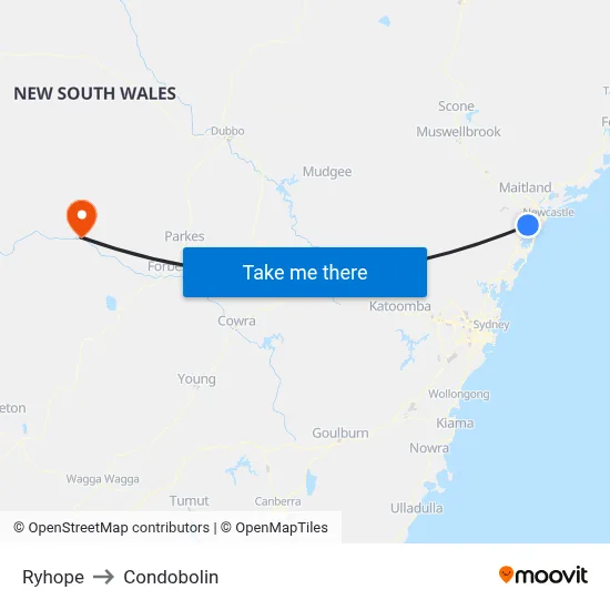 Ryhope to Condobolin map