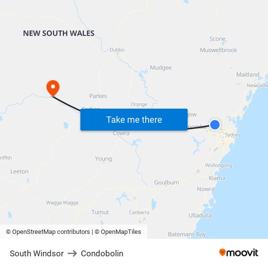 South Windsor to Condobolin map