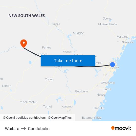 Waitara to Condobolin map