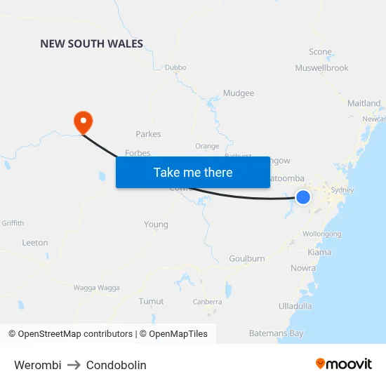 Werombi to Condobolin map