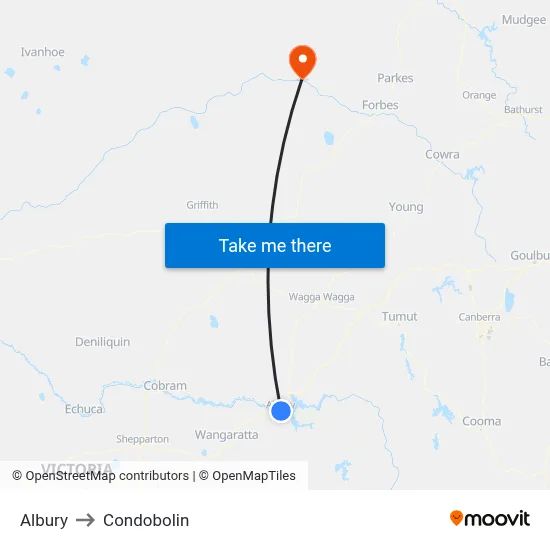 Albury to Condobolin map