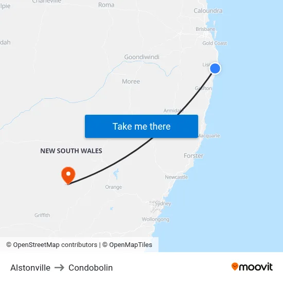 Alstonville to Condobolin map