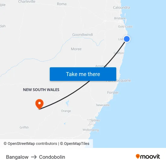 Bangalow to Condobolin map